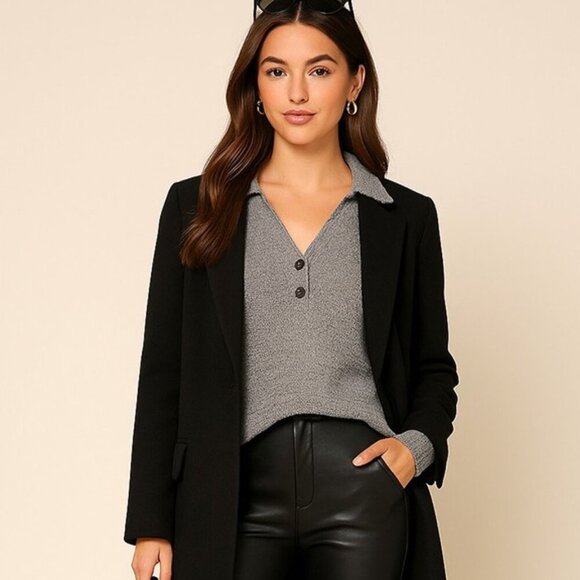 LUMIERE V-NECK TEXTURED WEATER WITH CHIC COLLAR SIZE SMALL - Picture 6 of 6